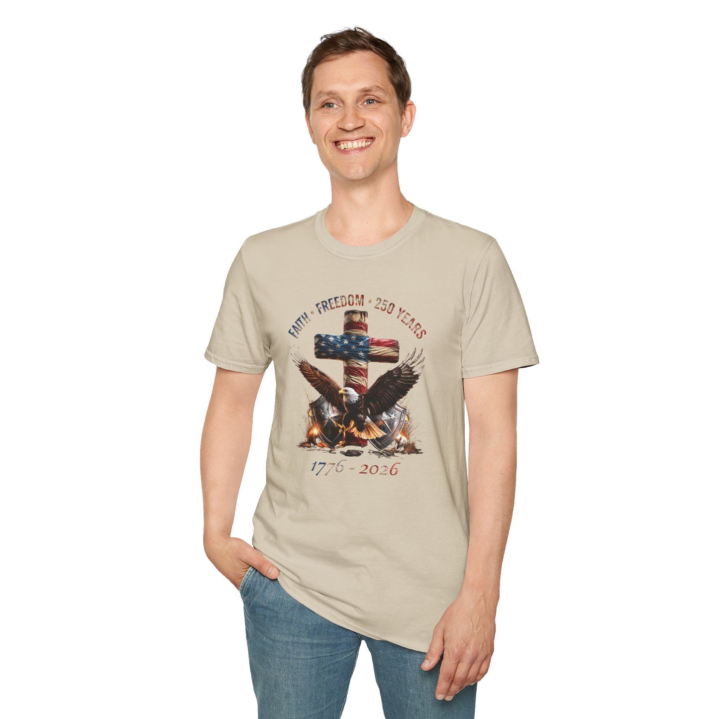 #250 Faith • Freedom 250 Years American Flag Cross & Eagle 1776-2026 T-Shirt