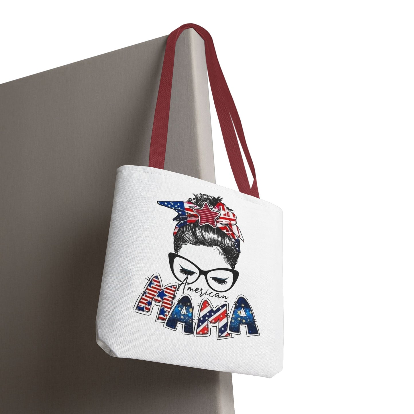 #250 Mama USA Flag Messy Bun Tote Bag
