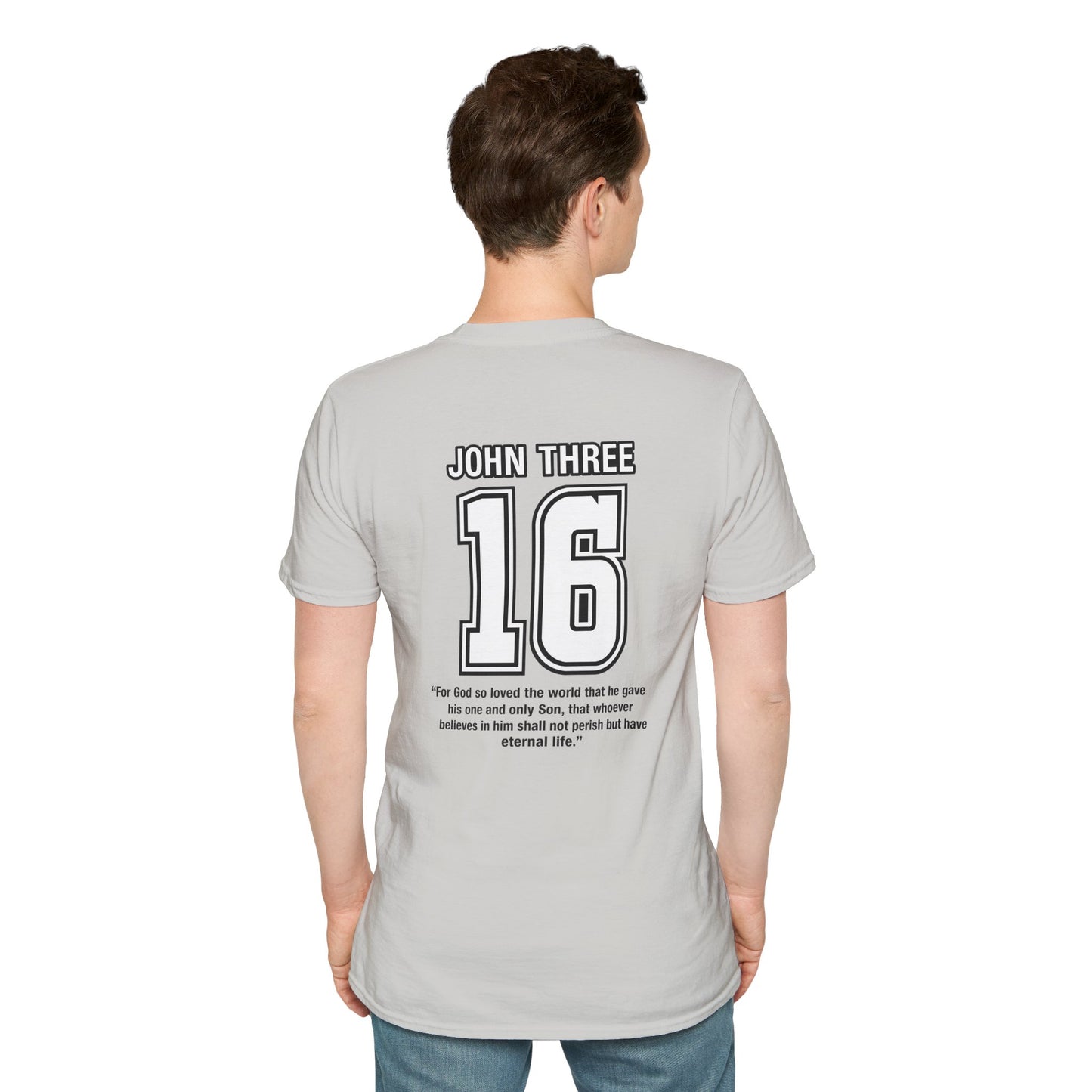 John Three 16 Chest and Back Jersey Print with Scripture Tee