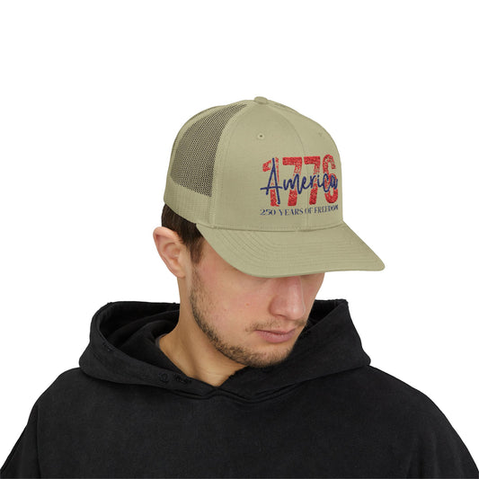 #250 1776 America: 250 Years of Freedom' Patriotic Independence Day Snapback Trucker Cap