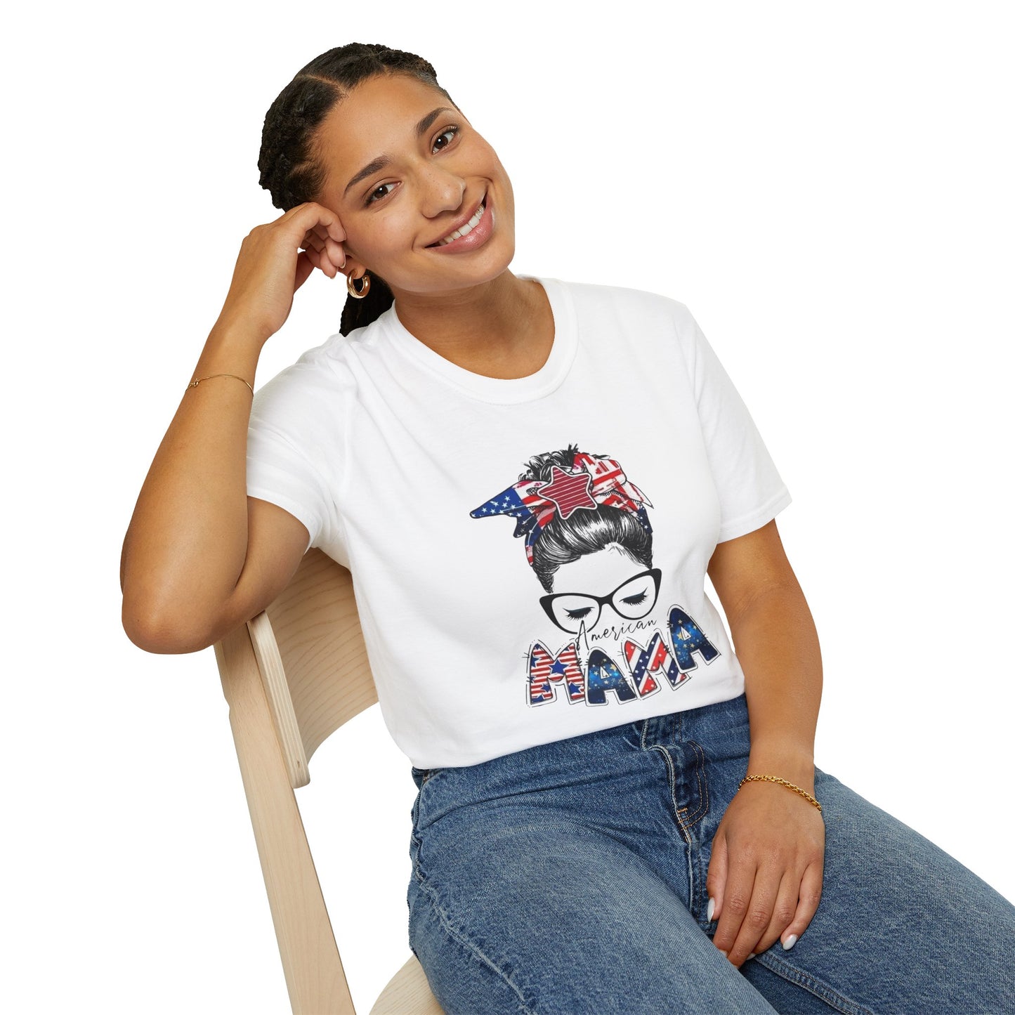 Mama USA Flag Messy Bun T-Shirt
