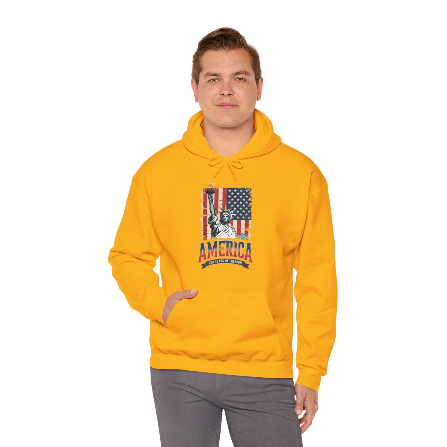 #250 Statue of Liberty American Flag 'America' Patriotic Independence Day Hoodie