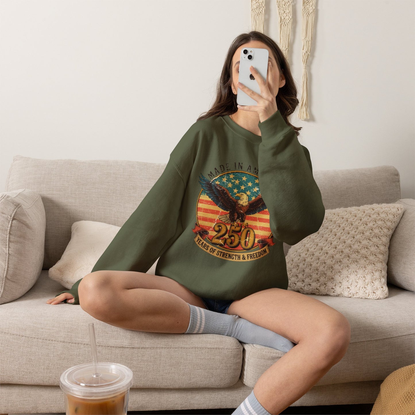 #250 Made in America Eagle 250th Anniversary Patriotic Crewneck Sweatshirt