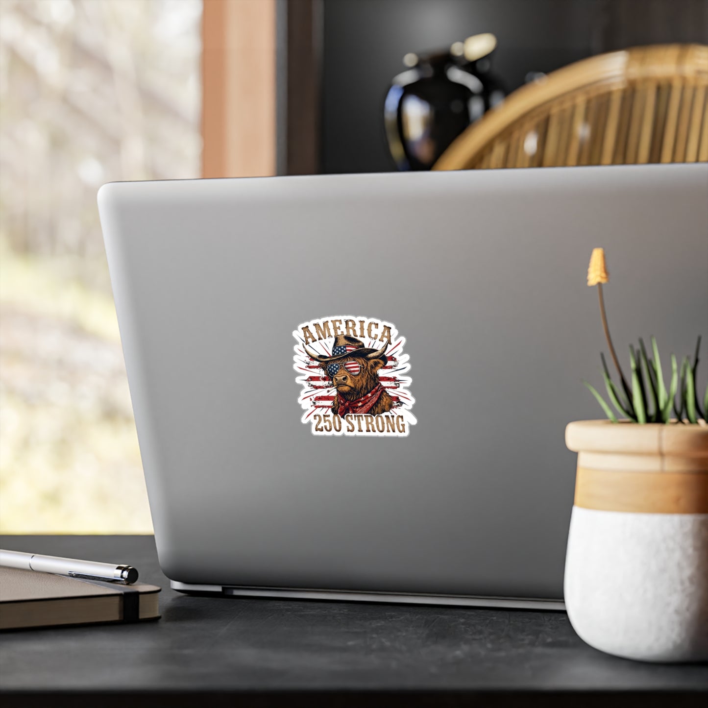 #250 America 250 Strong Patriotic Bull with American Flag Vinyl Sticker Kiss-Cut Decal (Fourth of July)