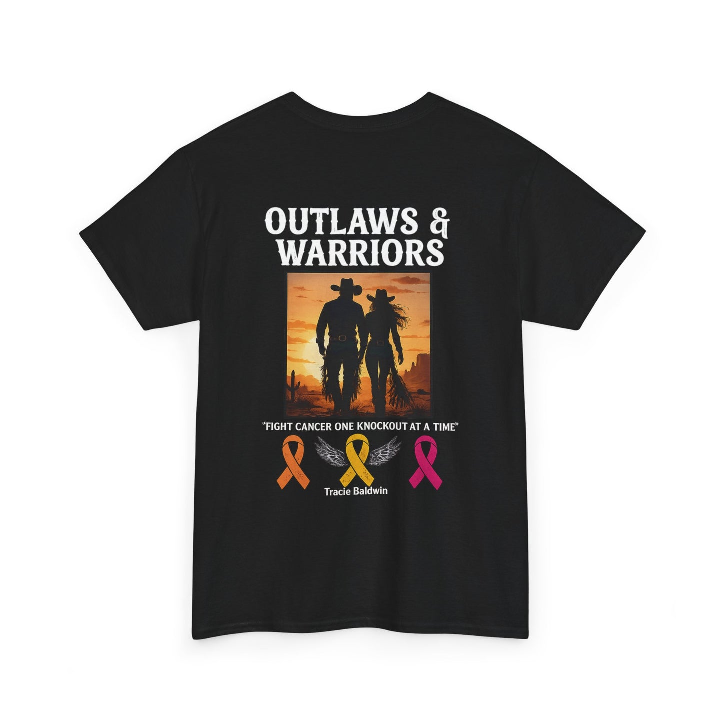 Outlaws & Warriors 100% Cotton T-Shirt — Minimal Chest Logo with Graphic On Back
