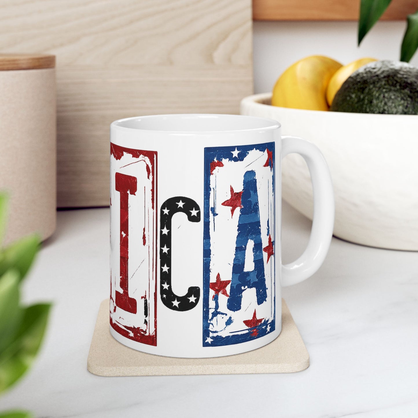 #250 America Retro Block Text Liberty Patriotic Ceramic Mug 15oz