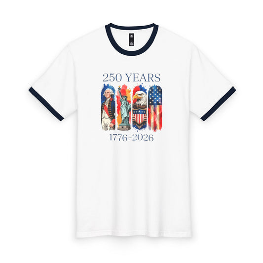 #250 250 Years American History Celebration 1776–2026 Patriotic Ringer Tee