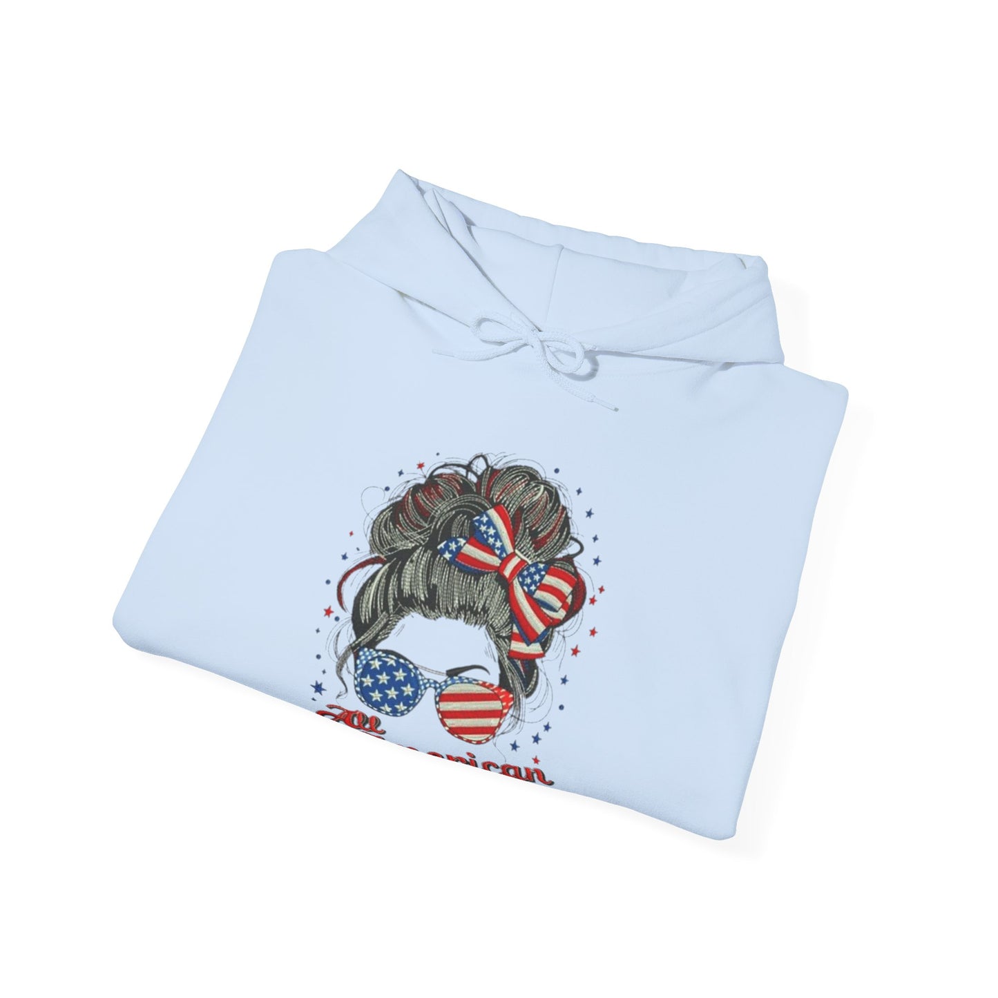 #250 "All American Girl" Patriotic Messy Bun Hoodie