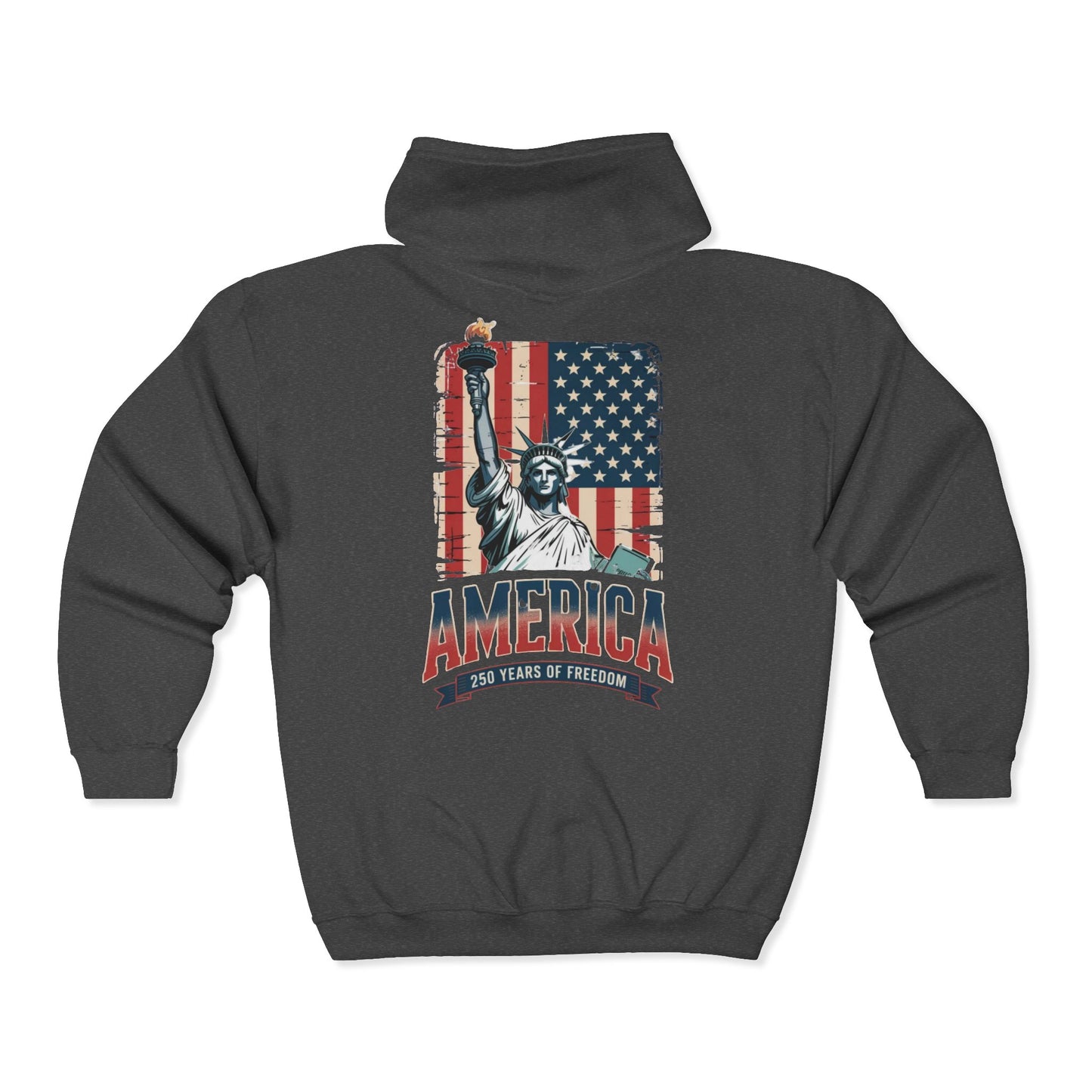 #250 Statue of Liberty American Flag 'America' Patriotic Independence Day Zip Hoodie