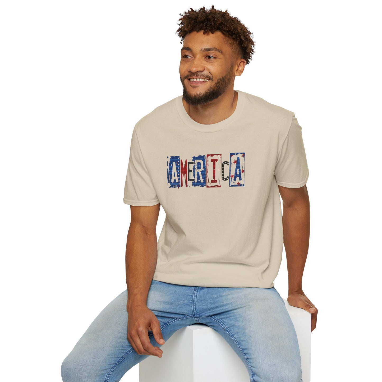 #250 America Retro Block Text Patriotic T-Shirt