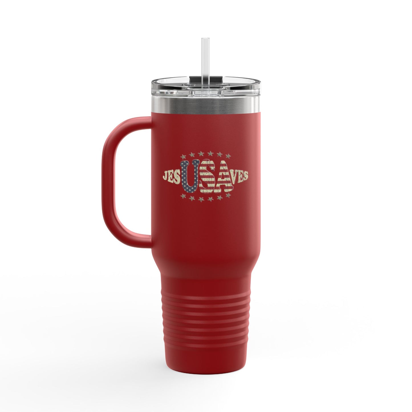 JesUSAves Patriotic 40oz Insulated Travel Mug – American Flag Christian Faith Steel Tumbler
