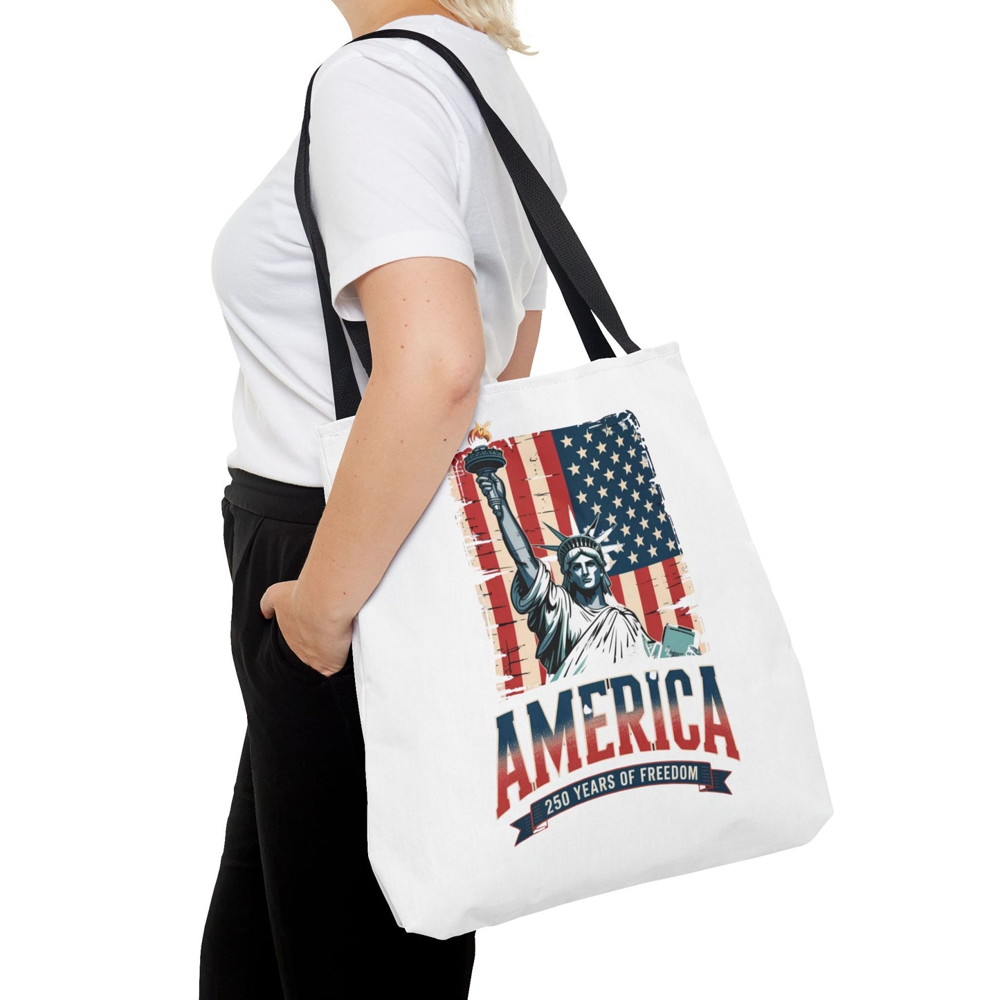 #250 Statue of Liberty American Flag 'America' Patriotic Independence Day Tote Bag