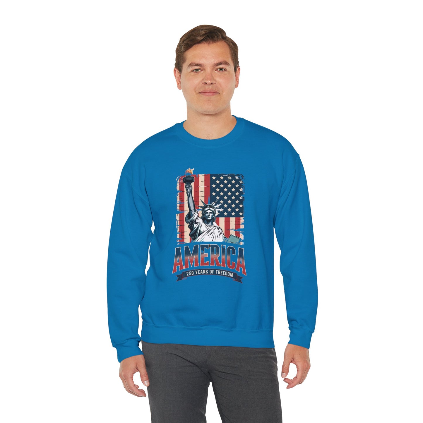 #250 Statue of Liberty American Flag 'America' Patriotic Independence Day Crewneck Sweatshirt