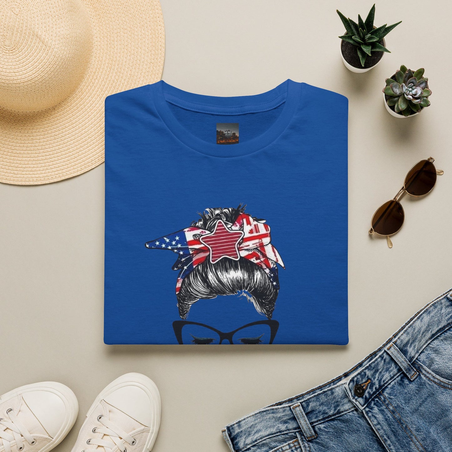 Mama USA Flag Messy Bun T-Shirt