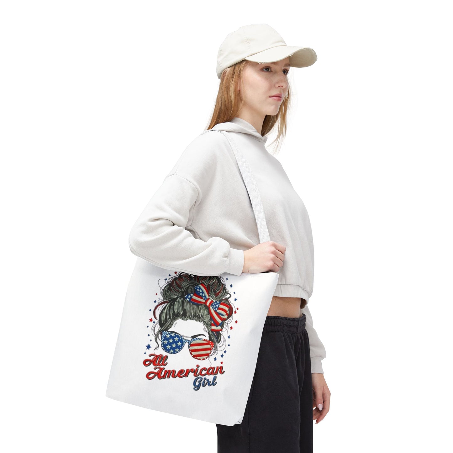 #250 "All American Girl" Patriotic Messy Bun Tote Bag