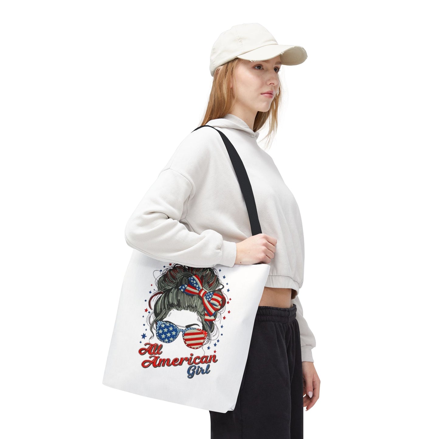 #250 "All American Girl" Patriotic Messy Bun Tote Bag