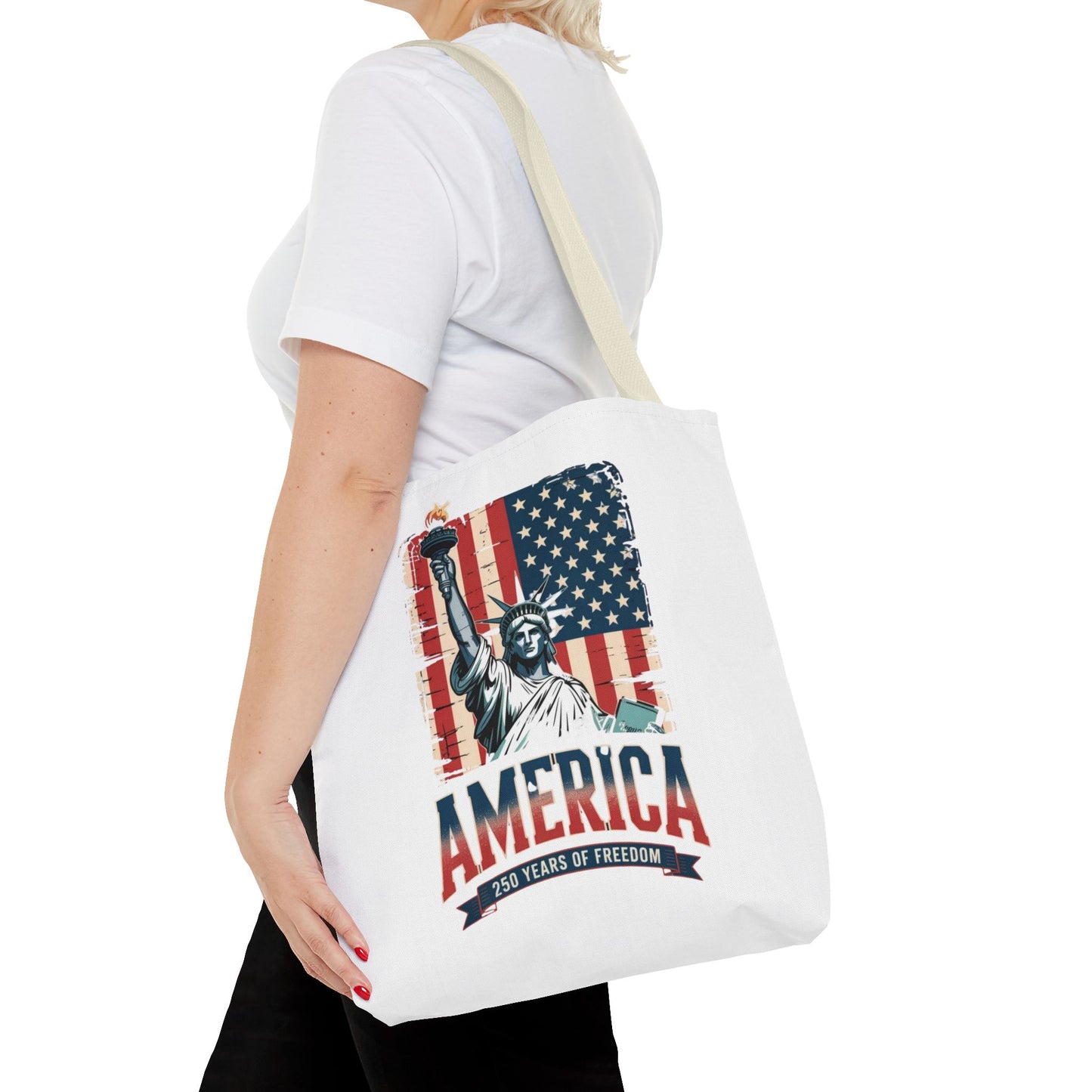 #250 Statue of Liberty American Flag 'America' Patriotic Independence Day Tote Bag
