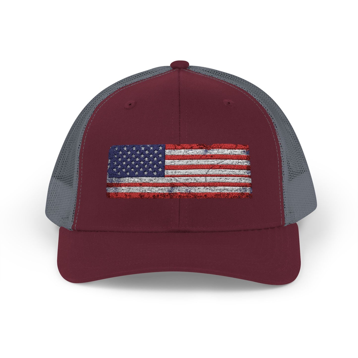 #250 Distressed American Flag Snapback Trucker Cap