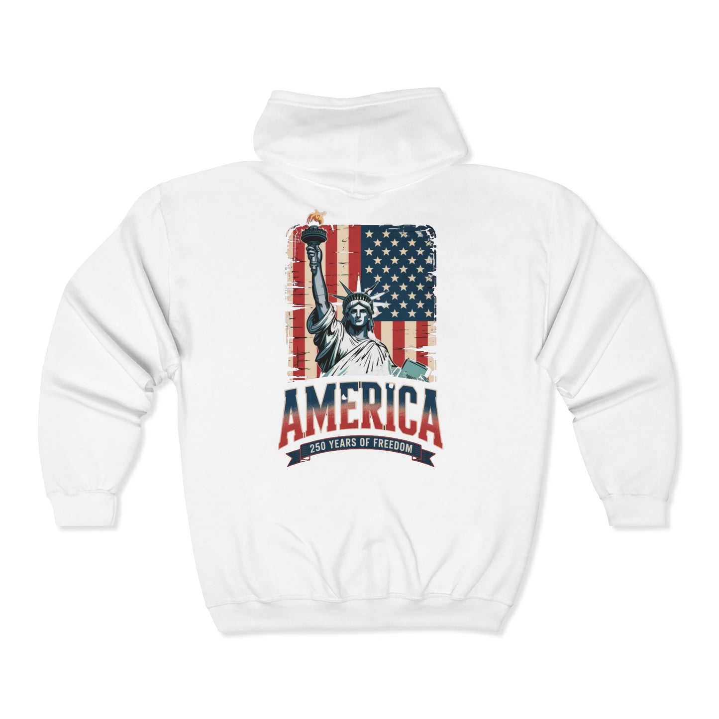 #250 Statue of Liberty American Flag 'America' Patriotic Independence Day Zip Hoodie