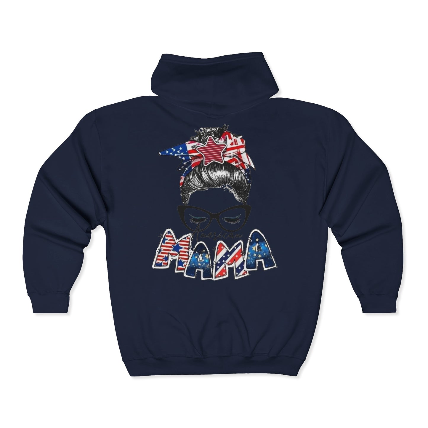 #250 Mama USA Flag Messy Bun Zip Hoodie