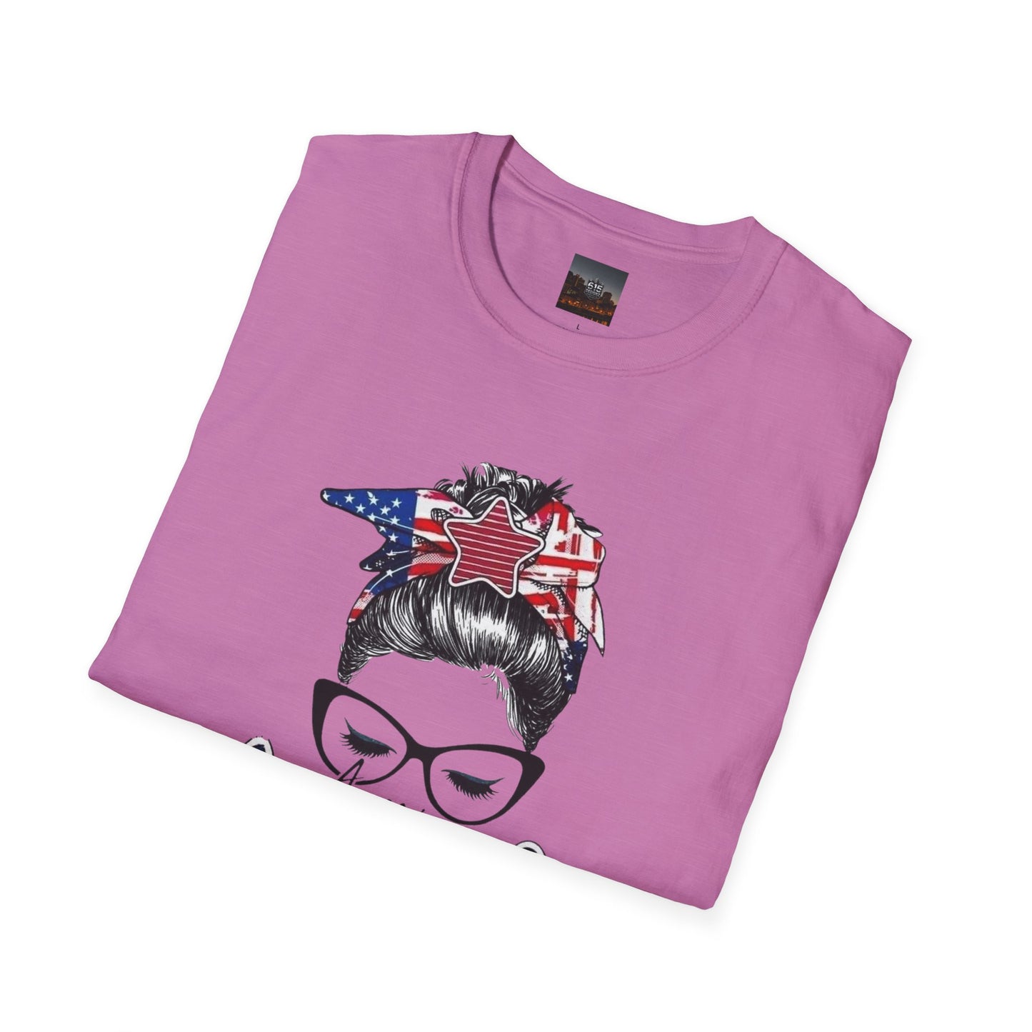 Mama USA Flag Messy Bun T-Shirt