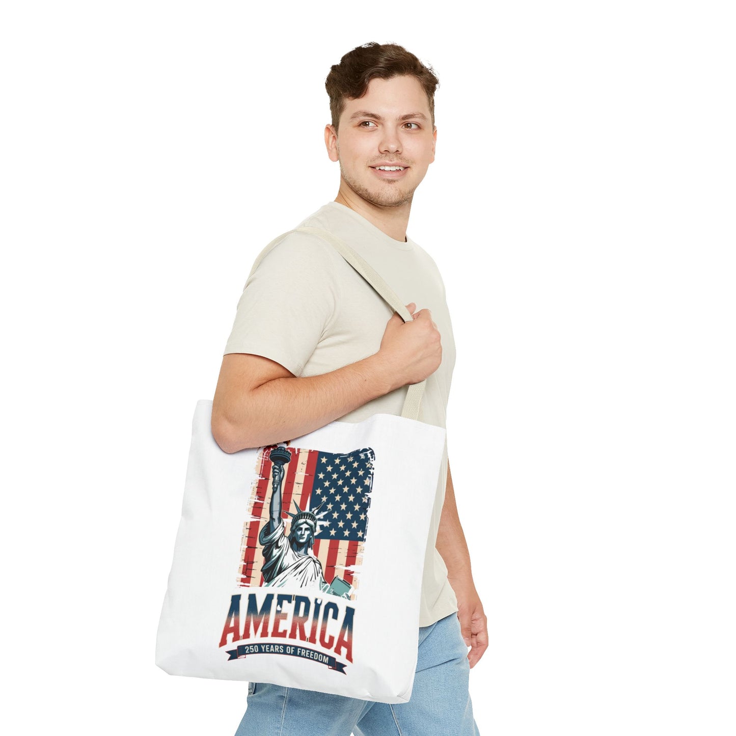 #250 Statue of Liberty American Flag 'America' Patriotic Independence Day Tote Bag