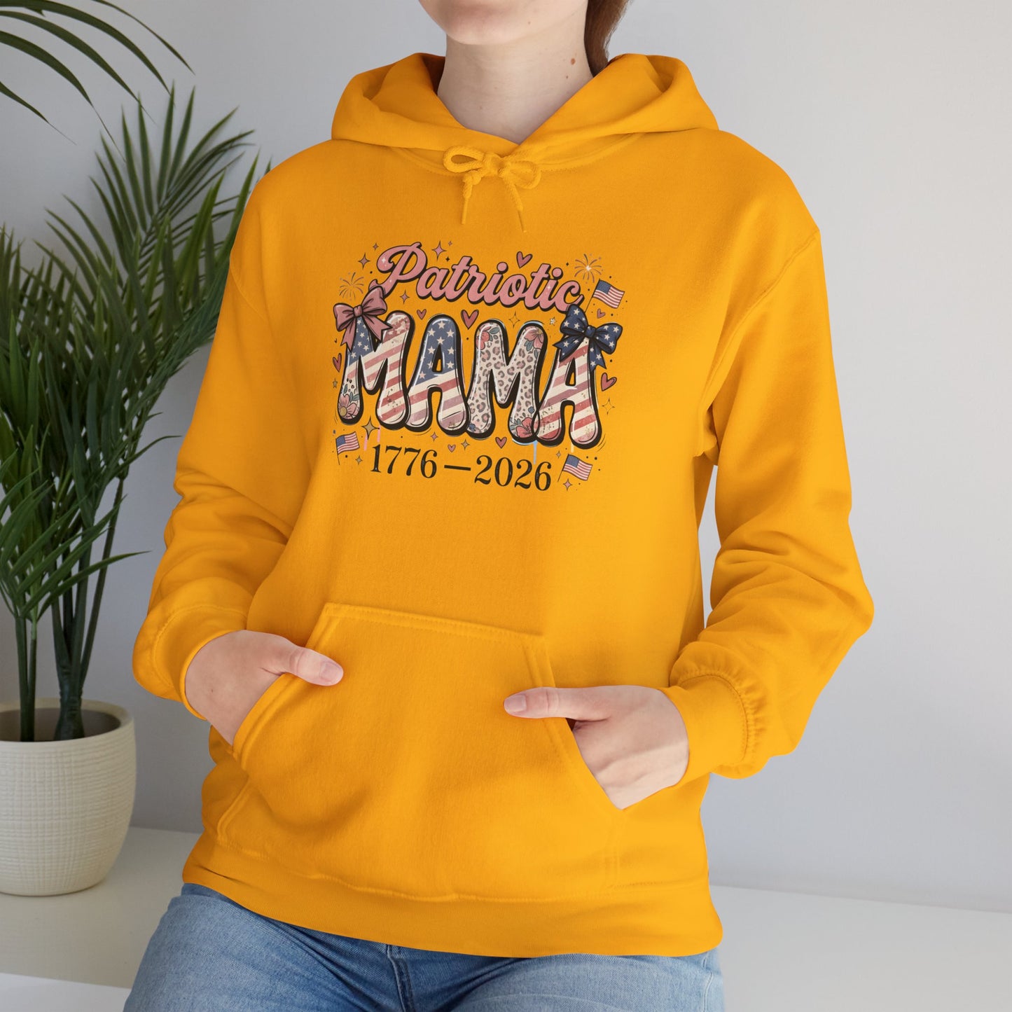 #250 Patriotic Mama 1776–2026 American Flag Hoodie