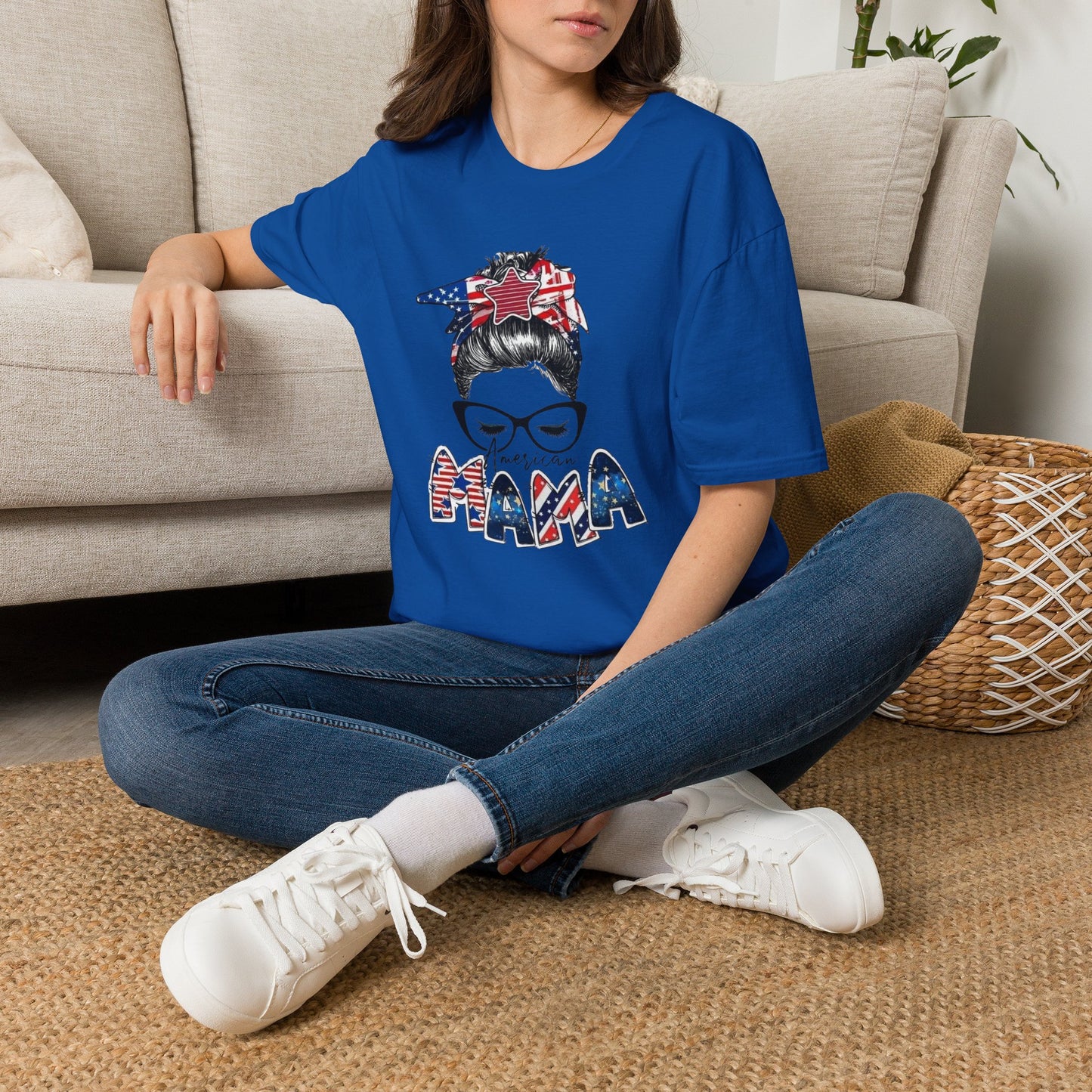 Mama USA Flag Messy Bun T-Shirt