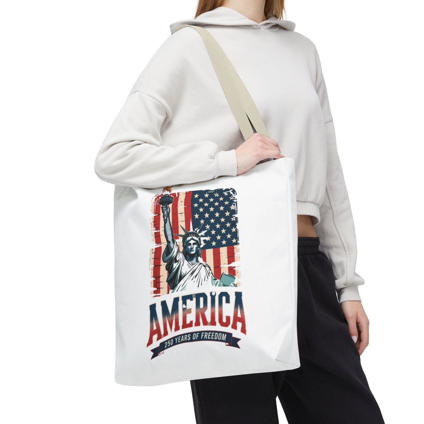 #250 Statue of Liberty American Flag 'America' Patriotic Independence Day Tote Bag