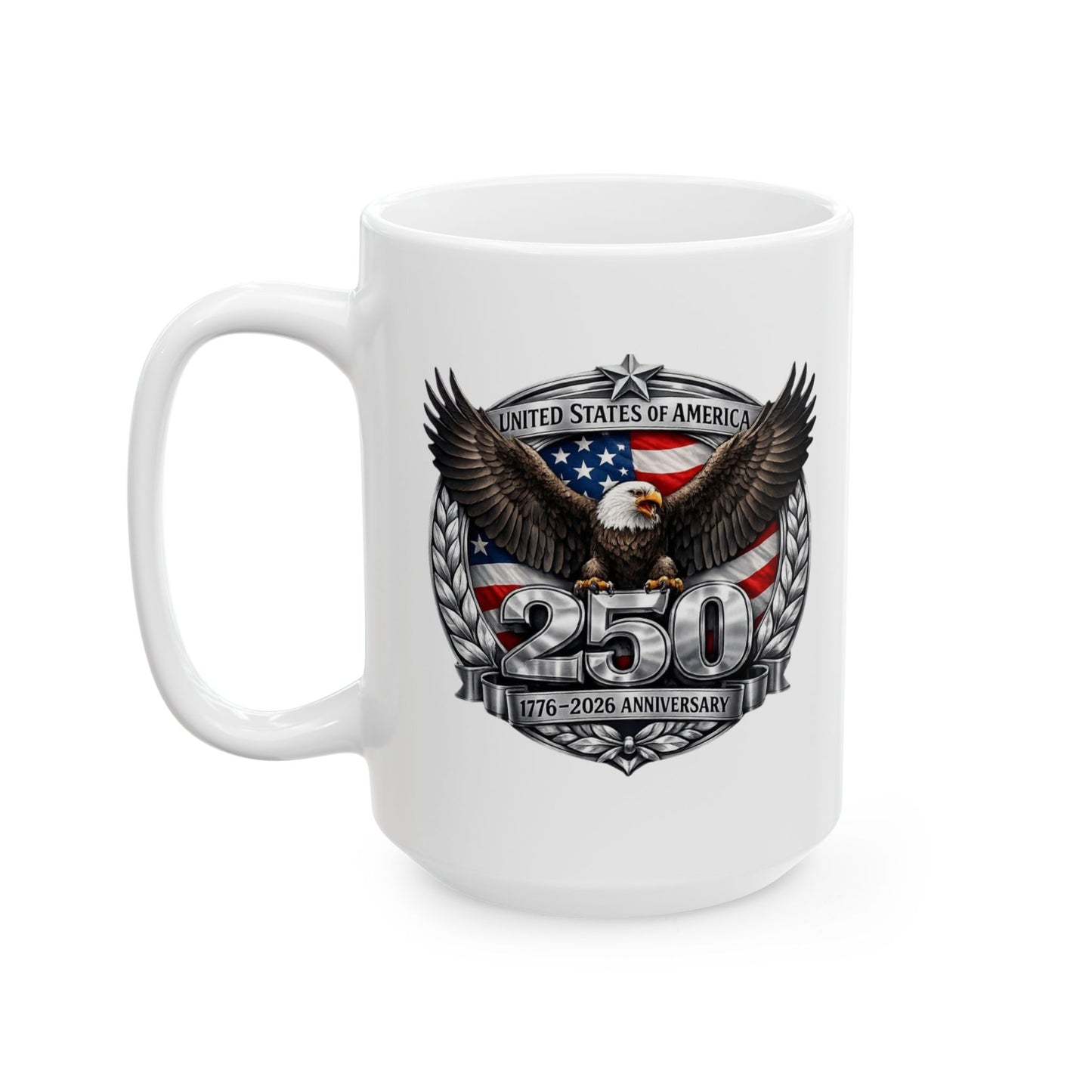 #250 Patriotic Bald Eagle 250 United States Emblem Ceramic Mug Coffee Cup (11oz, 15oz)