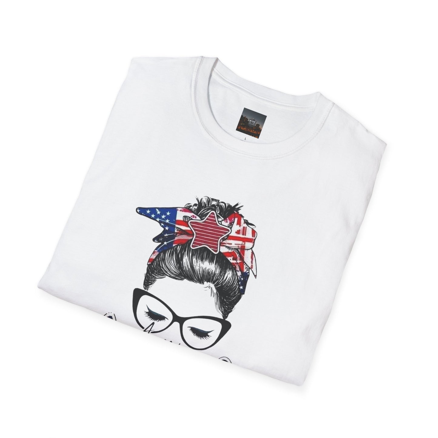 Mama USA Flag Messy Bun T-Shirt