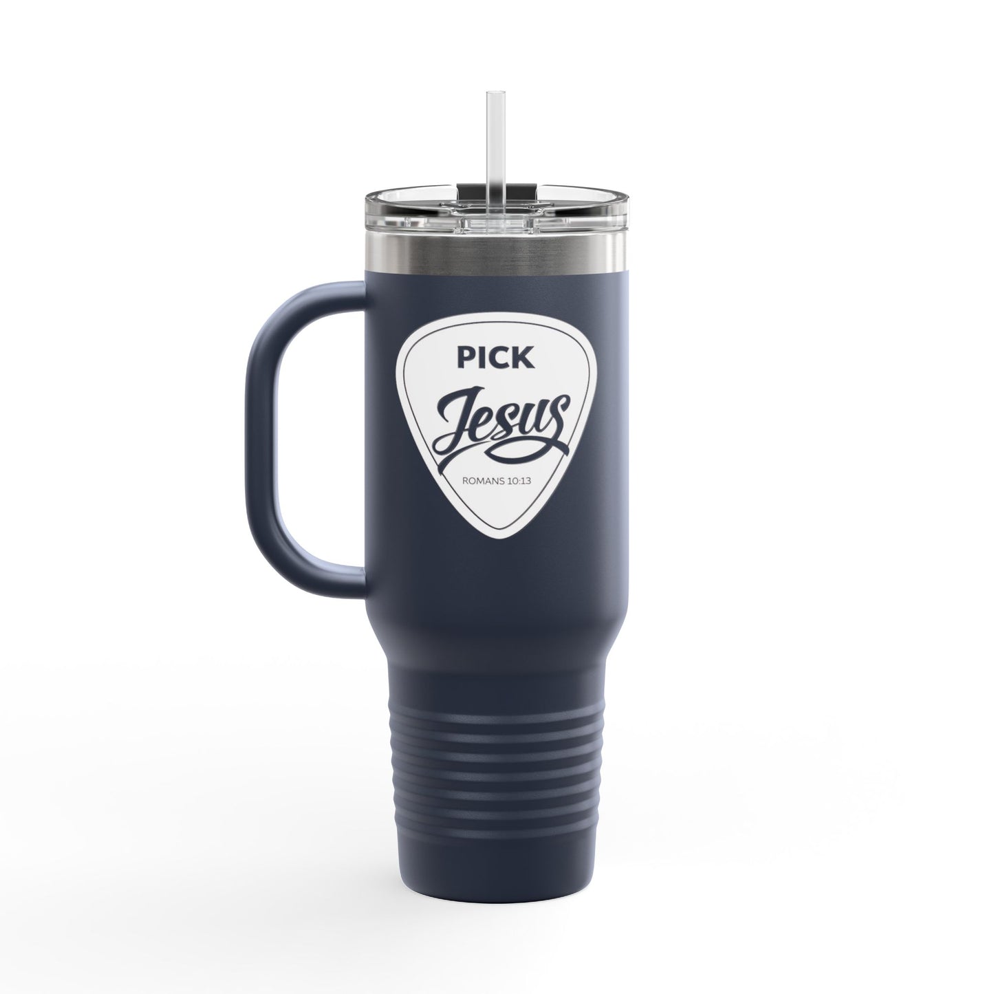 Pick Jesus Guitar Pick 40oz Christian Guitar Pick Design (Romans 10:13) Insulated Travel Mug