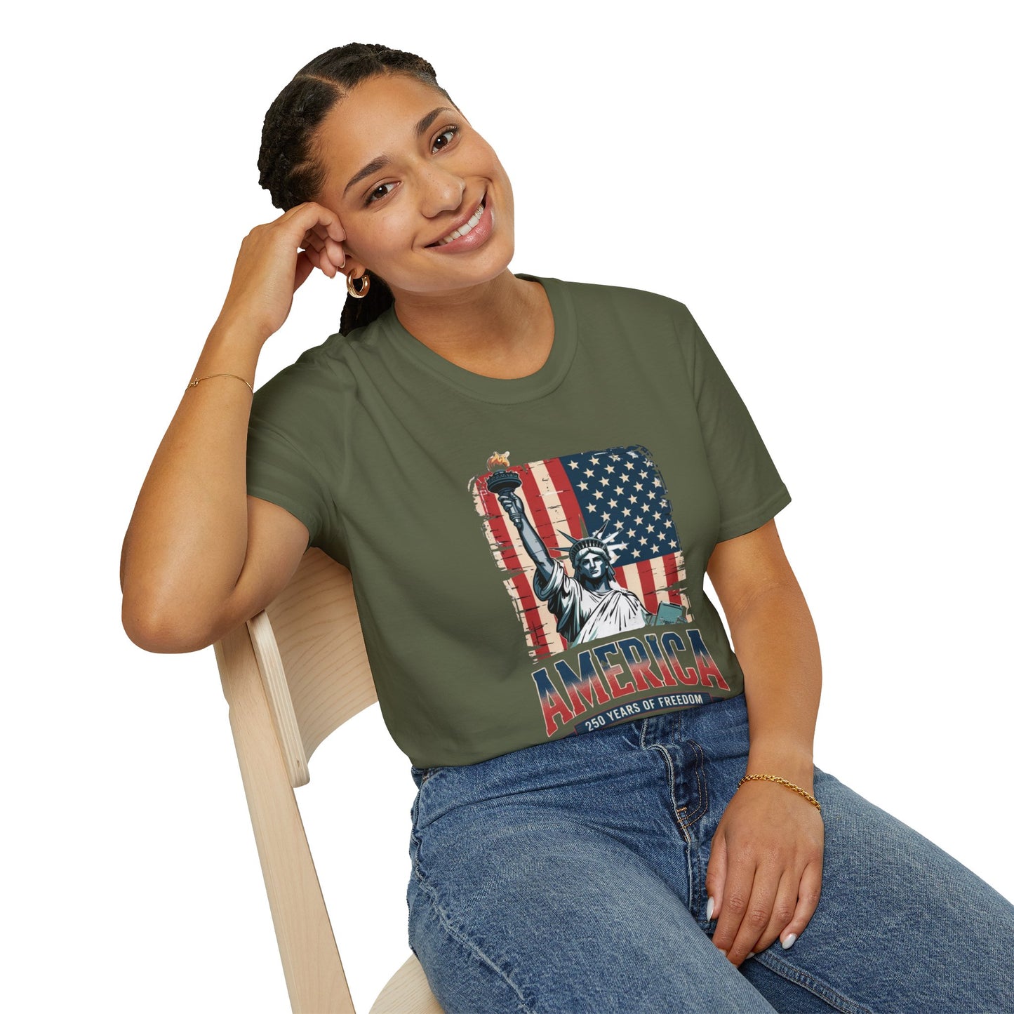 #250 Statue of Liberty American Flag 'America' Patriotic Independence Day T‑Shirt
