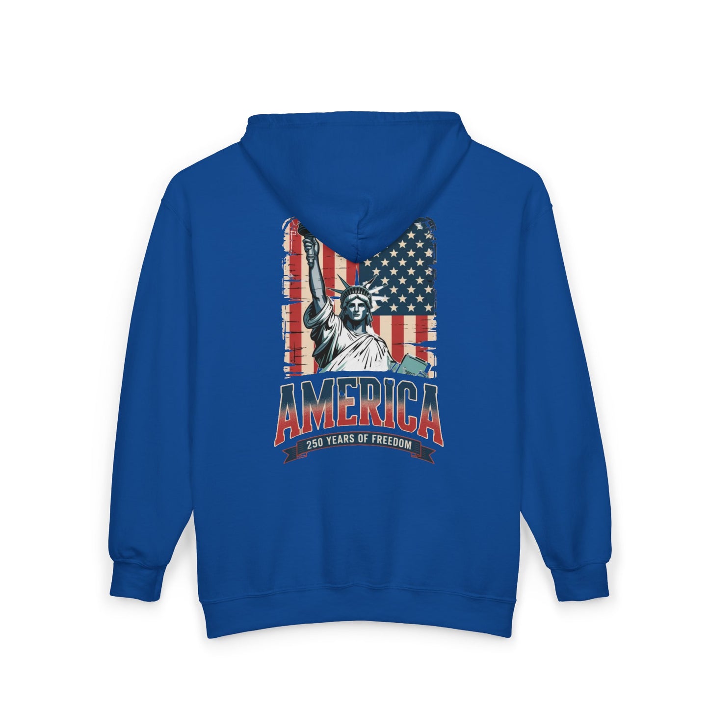 #250 Statue of Liberty American Flag 'America' Patriotic Independence Day Zip Hoodie
