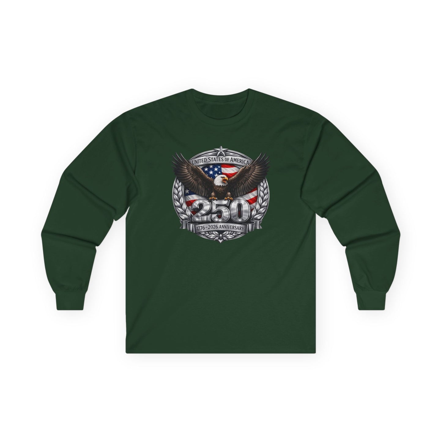 #250 Patriotic Bald Eagle 250 United States Emblem Long Sleeve Tee