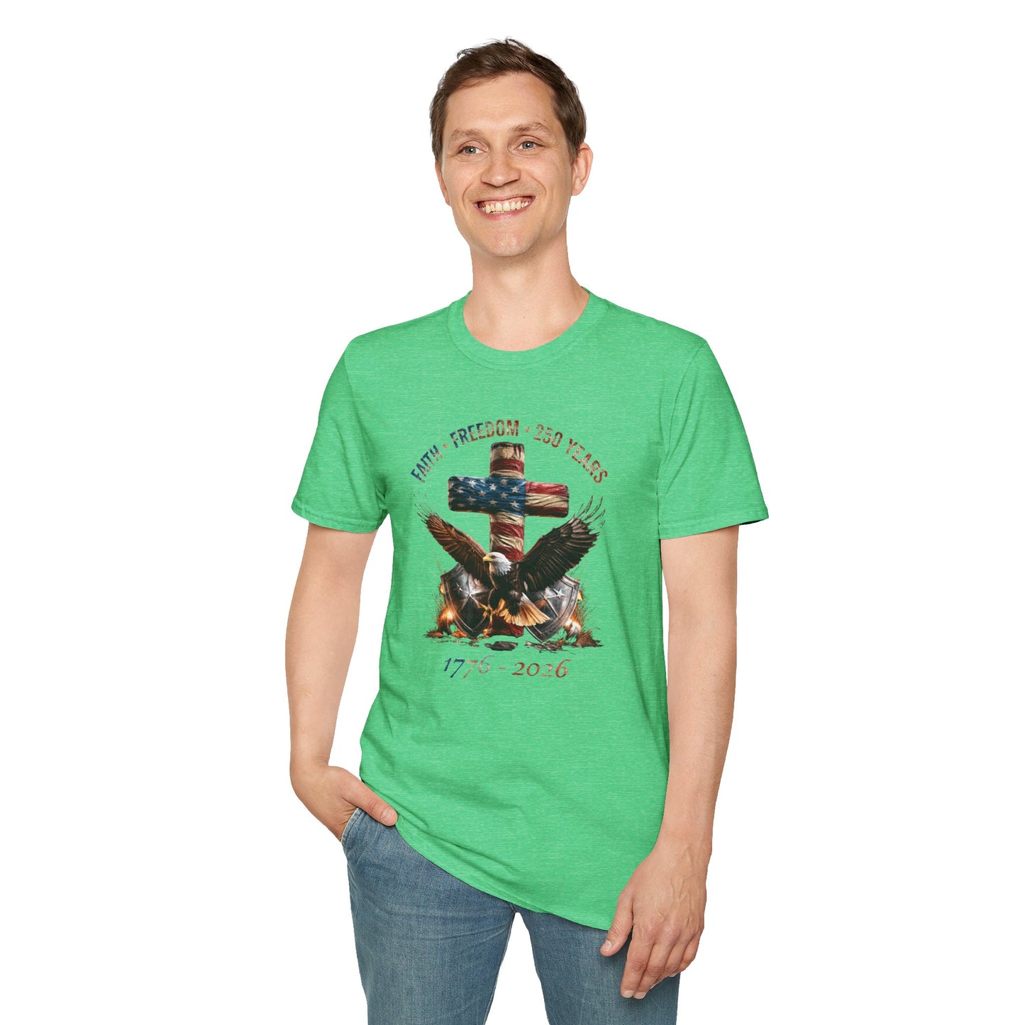 #250 Faith • Freedom 250 Years American Flag Cross & Eagle 1776-2026 T-Shirt