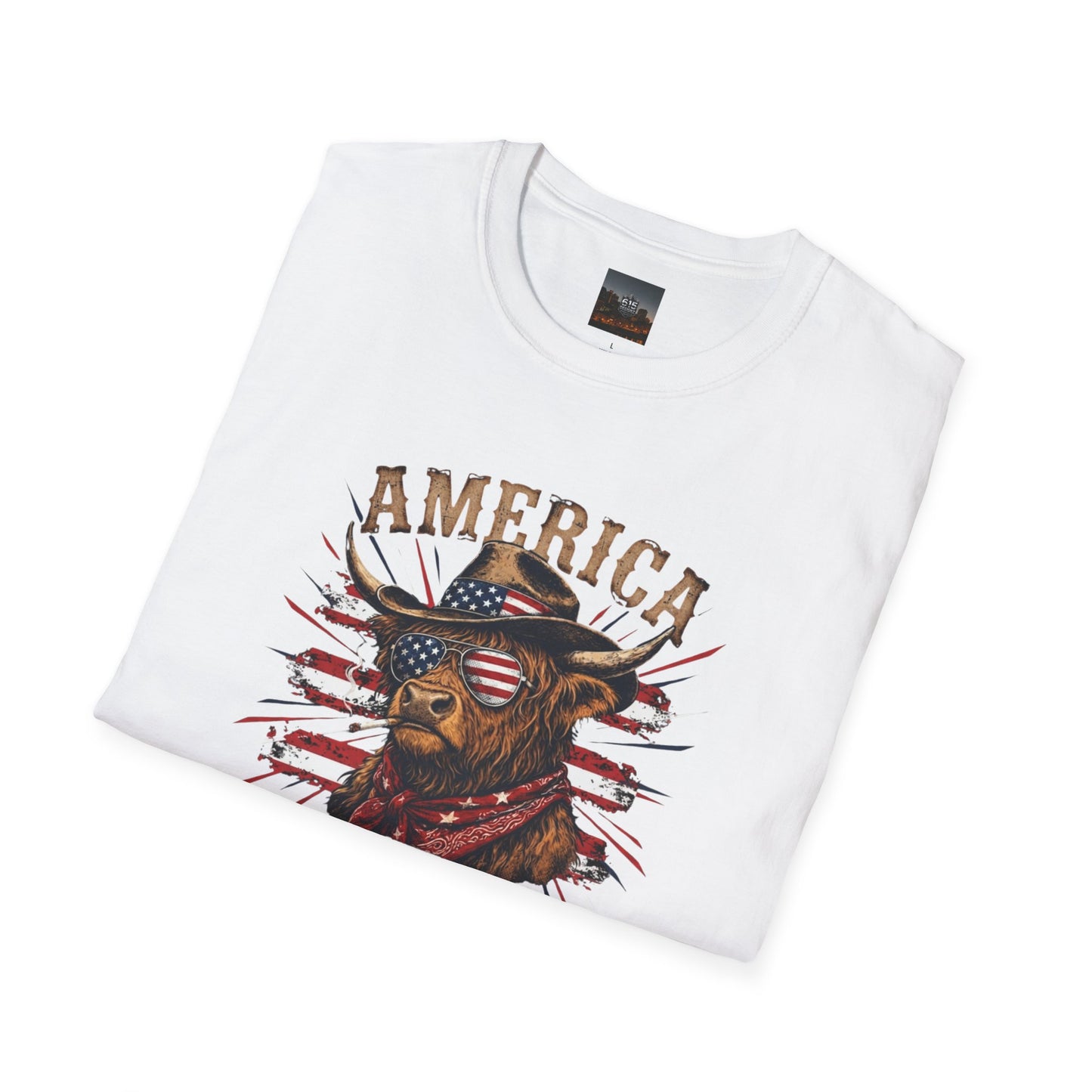 #250 America 250 Strong Patriotic Bull with American Flag T-Shirt