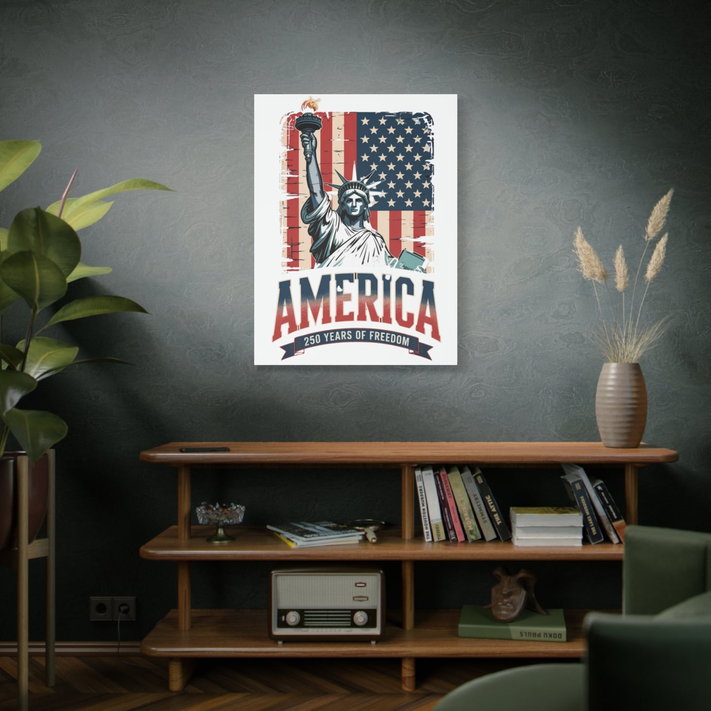 #250 Statue of Liberty American Flag 'America' Patriotic Independence Day Matte Canvas Wall Art