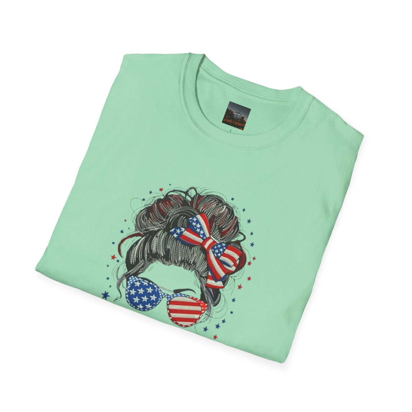 #250 "All American Girl" Patriotic Messy Bun T-Shirt