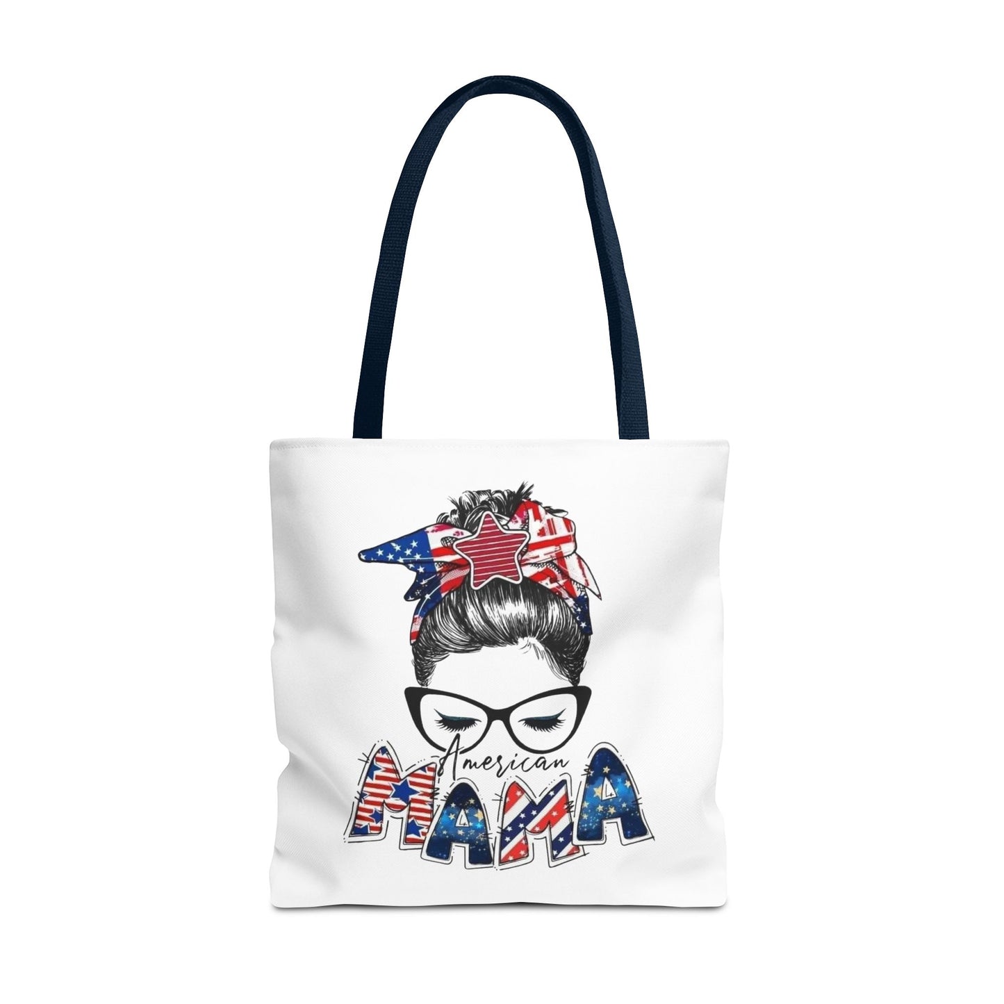#250 Mama USA Flag Messy Bun Tote Bag