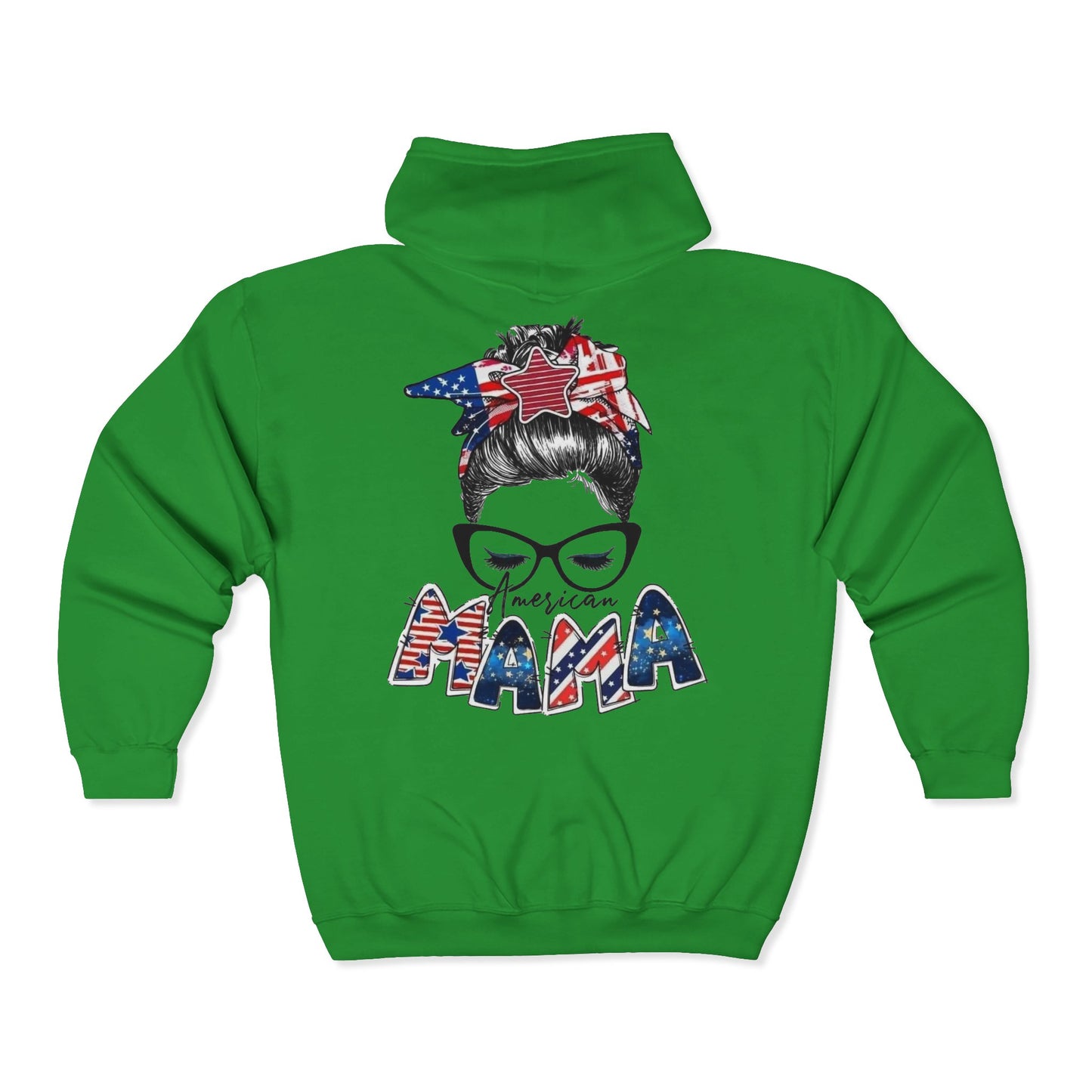 #250 Mama USA Flag Messy Bun Zip Hoodie