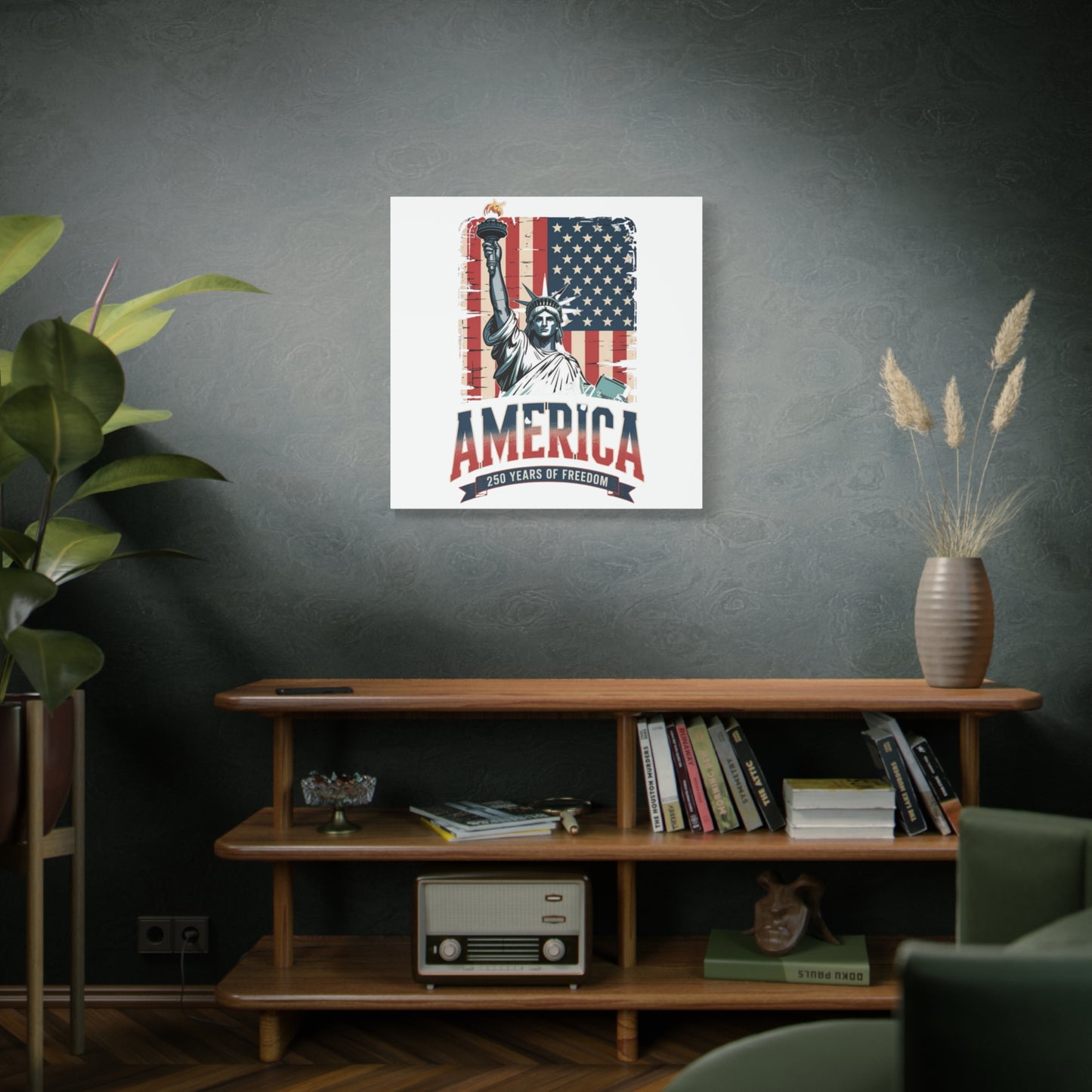 #250 Statue of Liberty American Flag 'America' Patriotic Independence Day Matte Canvas Wall Art