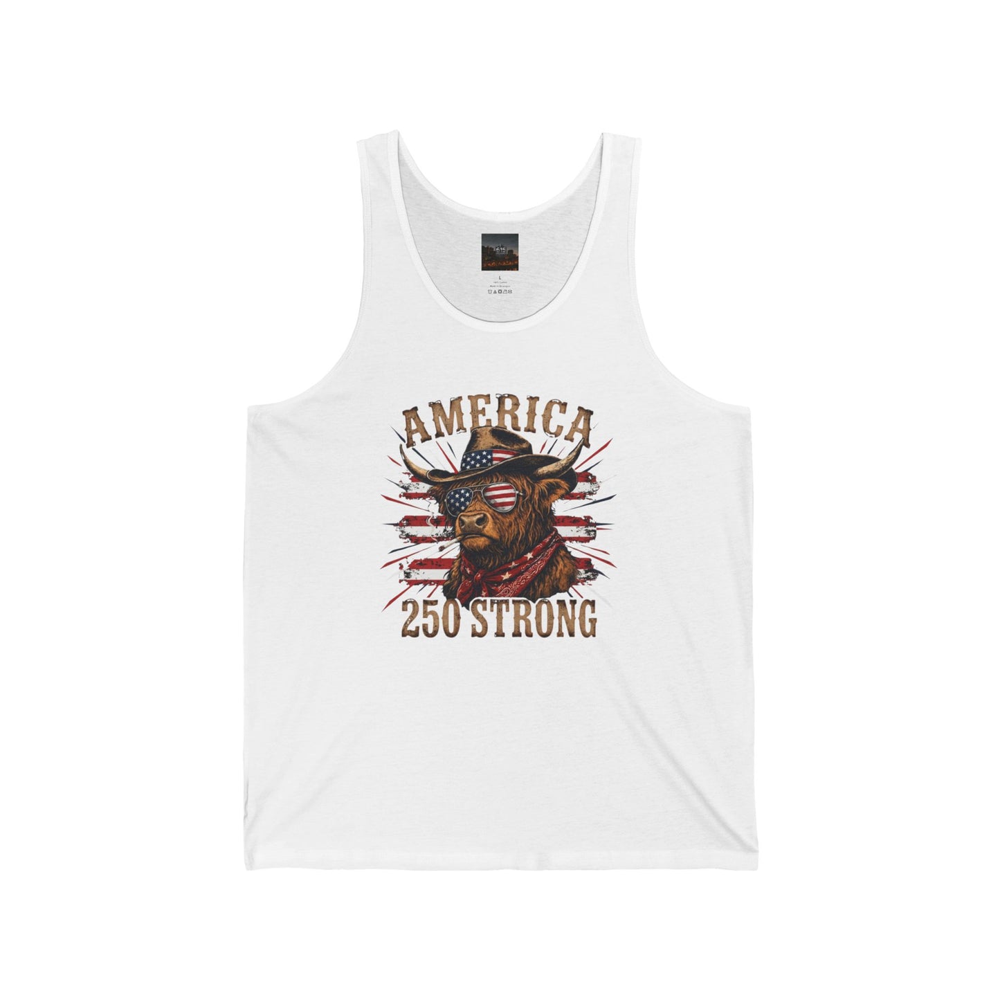 #250 America 250 Strong Patriotic Bull with American Flag Tank Top