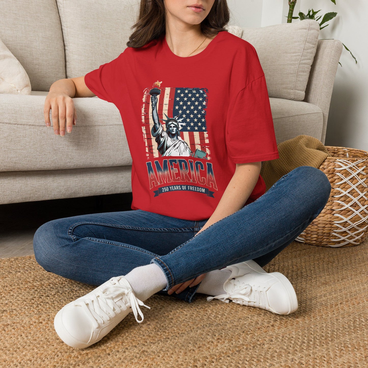 #250 Statue of Liberty American Flag 'America' Patriotic Independence Day T‑Shirt