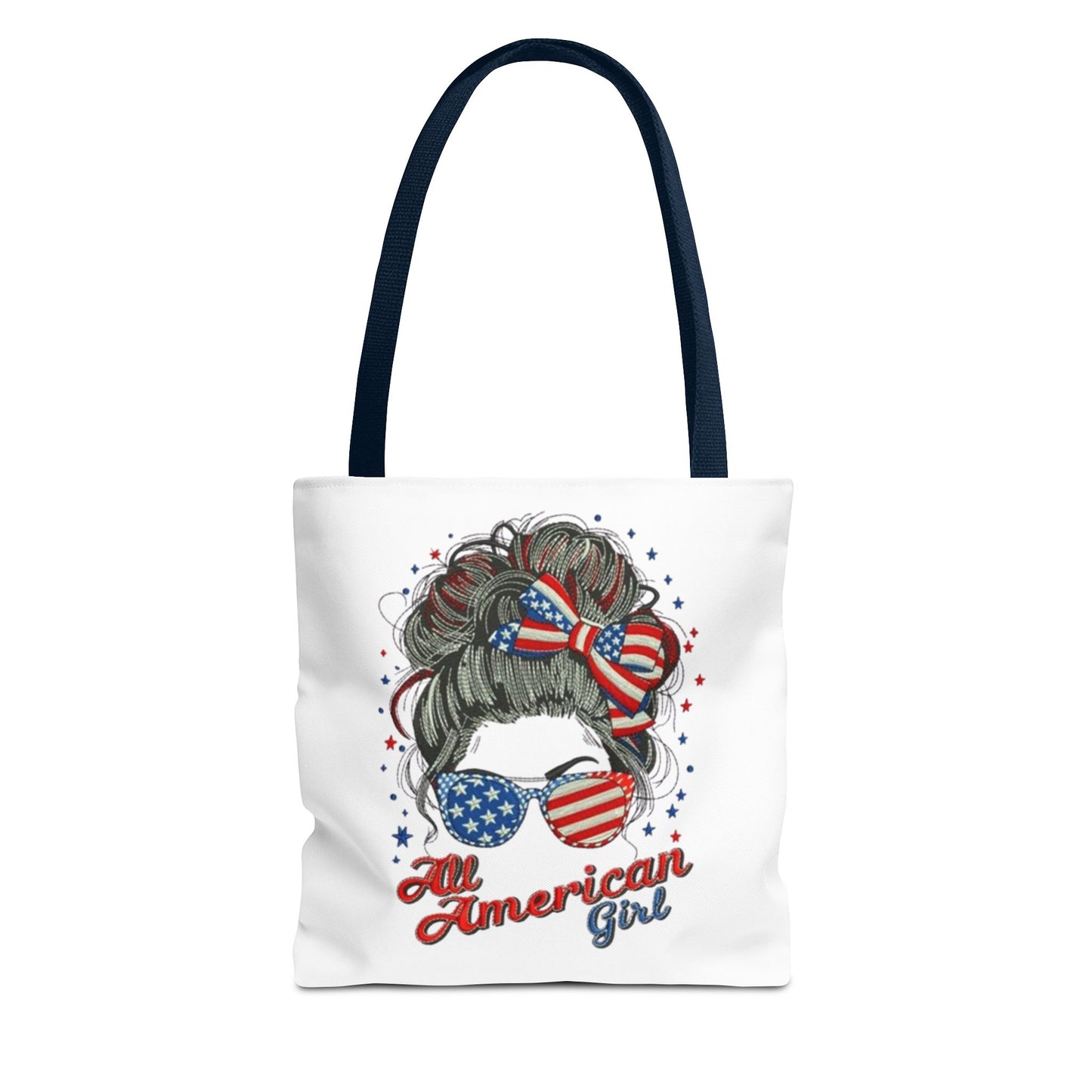 #250 "All American Girl" Patriotic Messy Bun Tote Bag