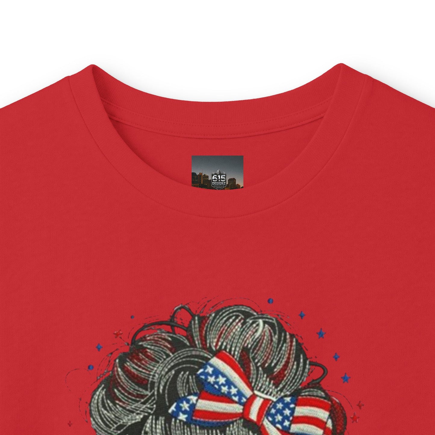 #250 "All American Girl" Patriotic Messy Bun Long Sleeve Tee