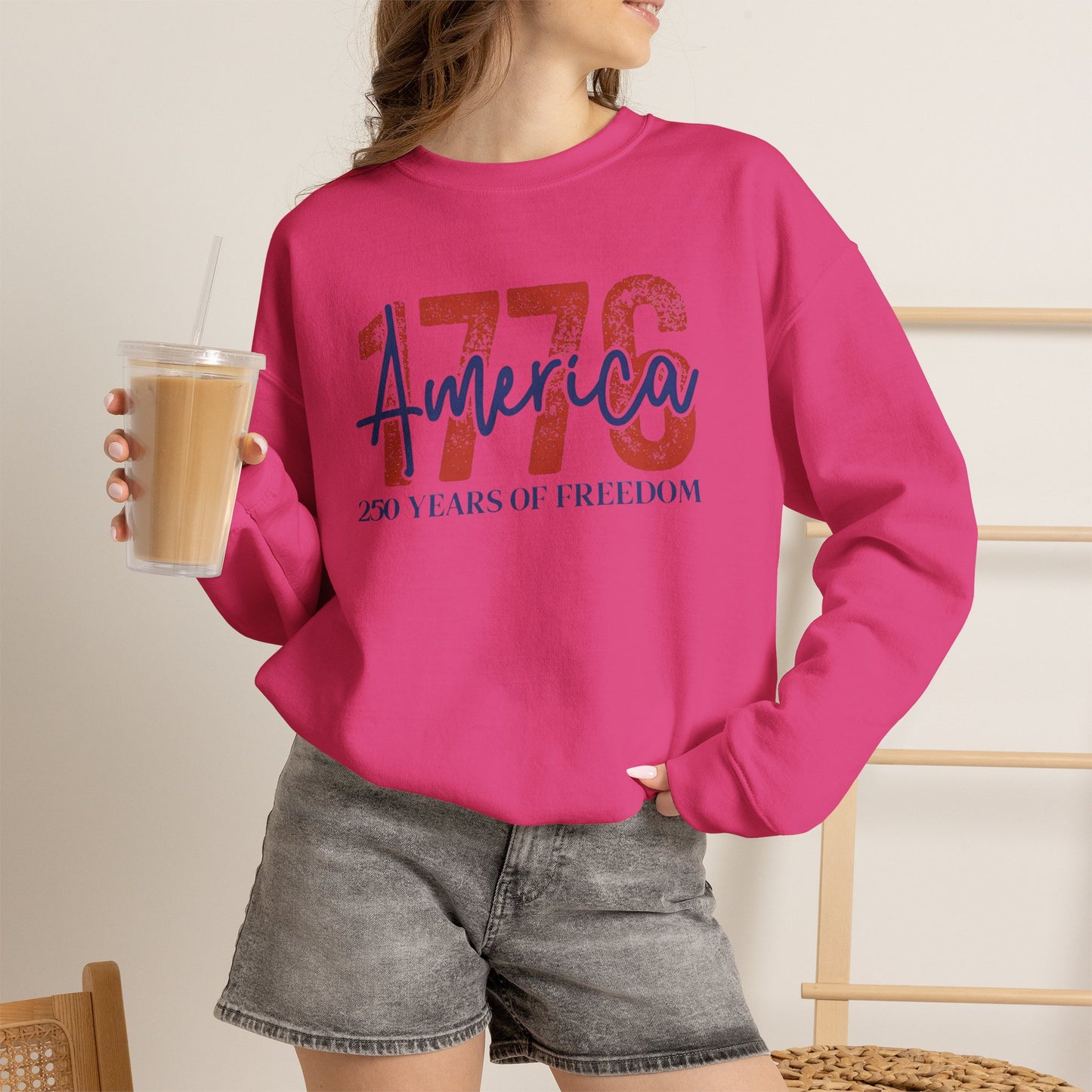 #250 1776 America: 250 Years of Freedom' Patriotic Independence Day Crewneck Sweatshirt