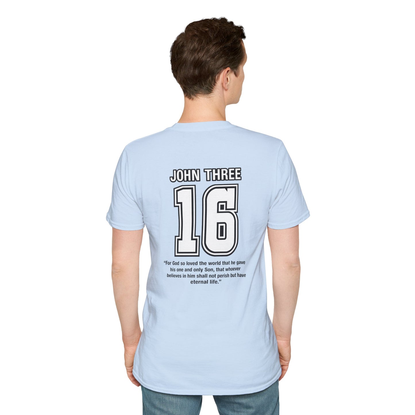 John Three 16 Chest and Back Jersey Print with Scripture Tee