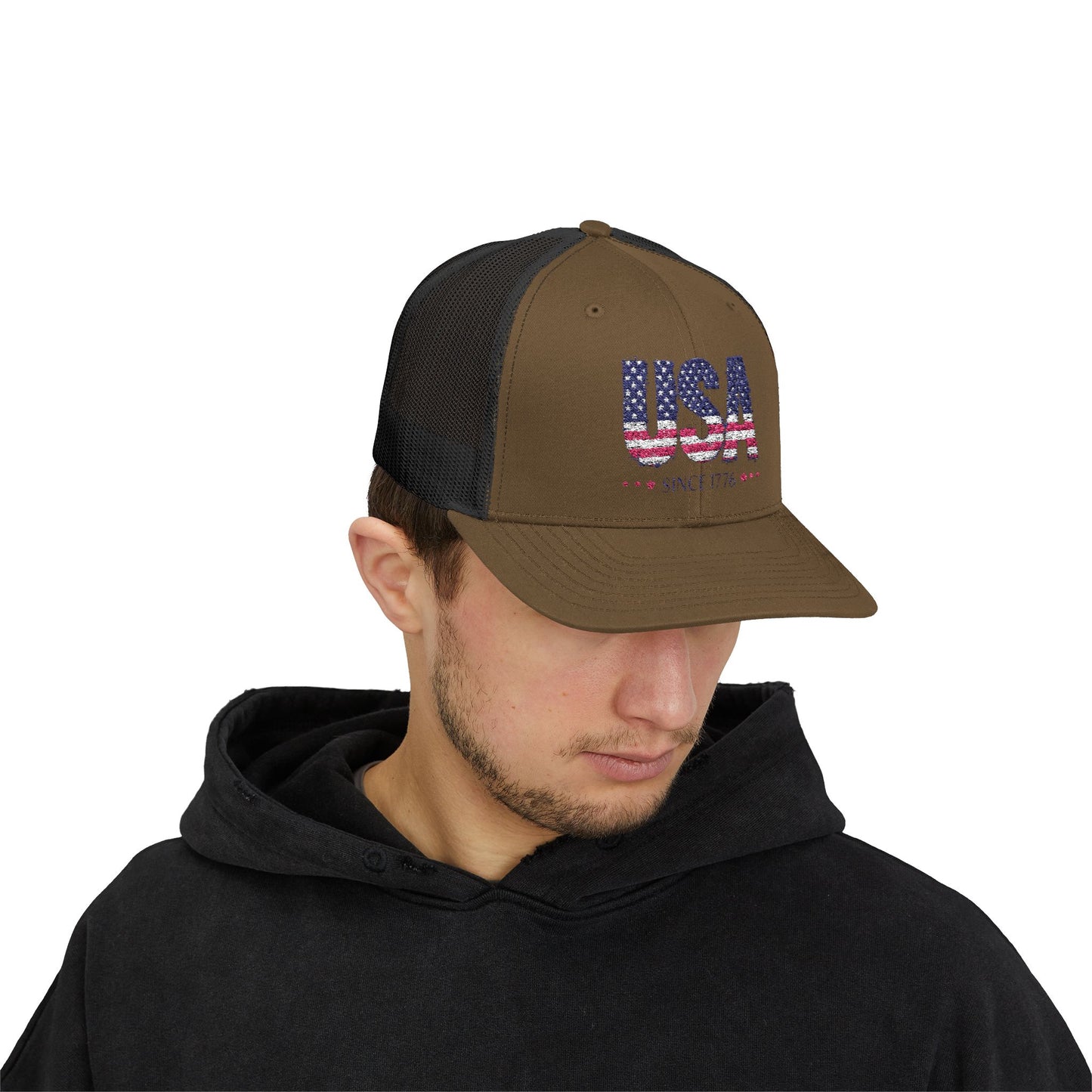 #250 USA Flag "USA Since 1776" Patriotic Snapback Trucker Cap