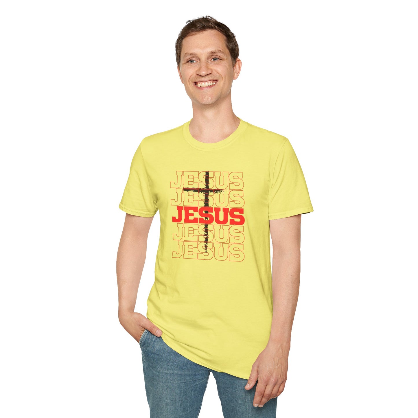 Jesus Cross Red Text Black Cross Graphic T-Shirt — Religious Faith Tee